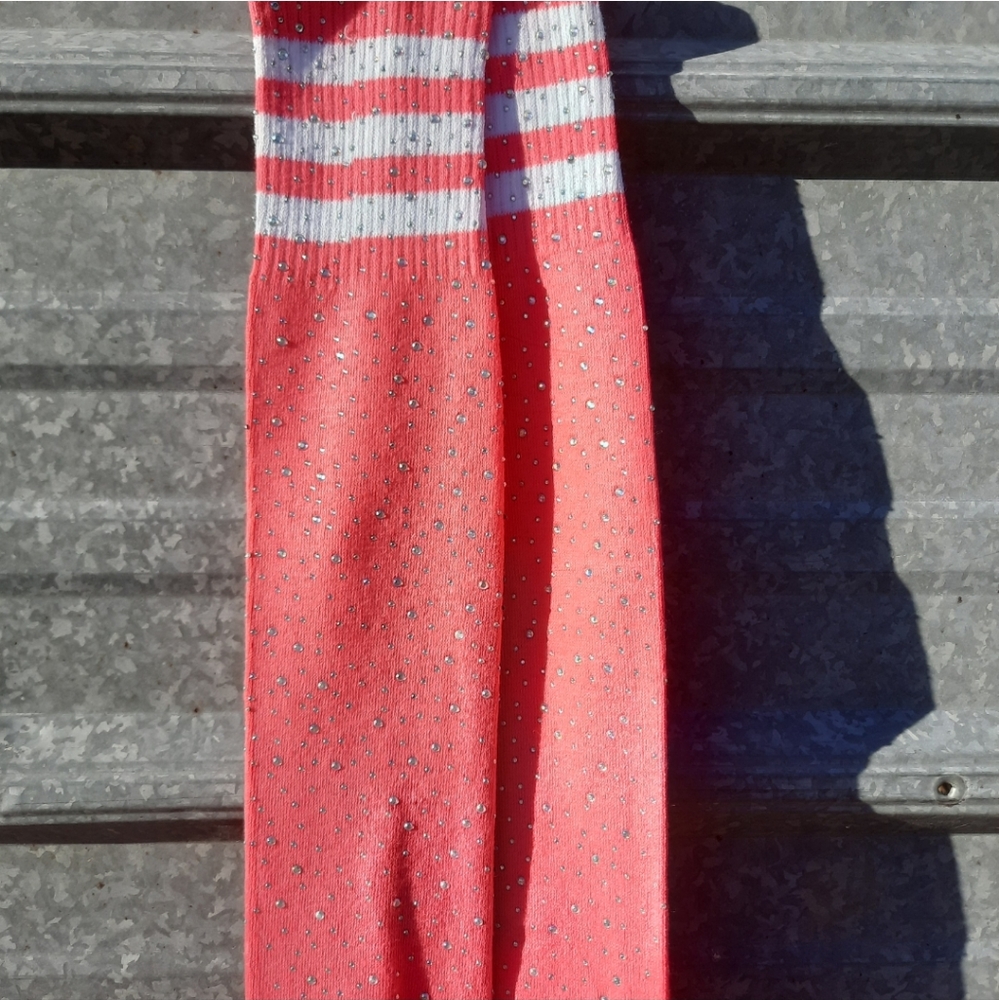 Neon Pink Rhinestone Thigh High Socks - Picture 12 of 17